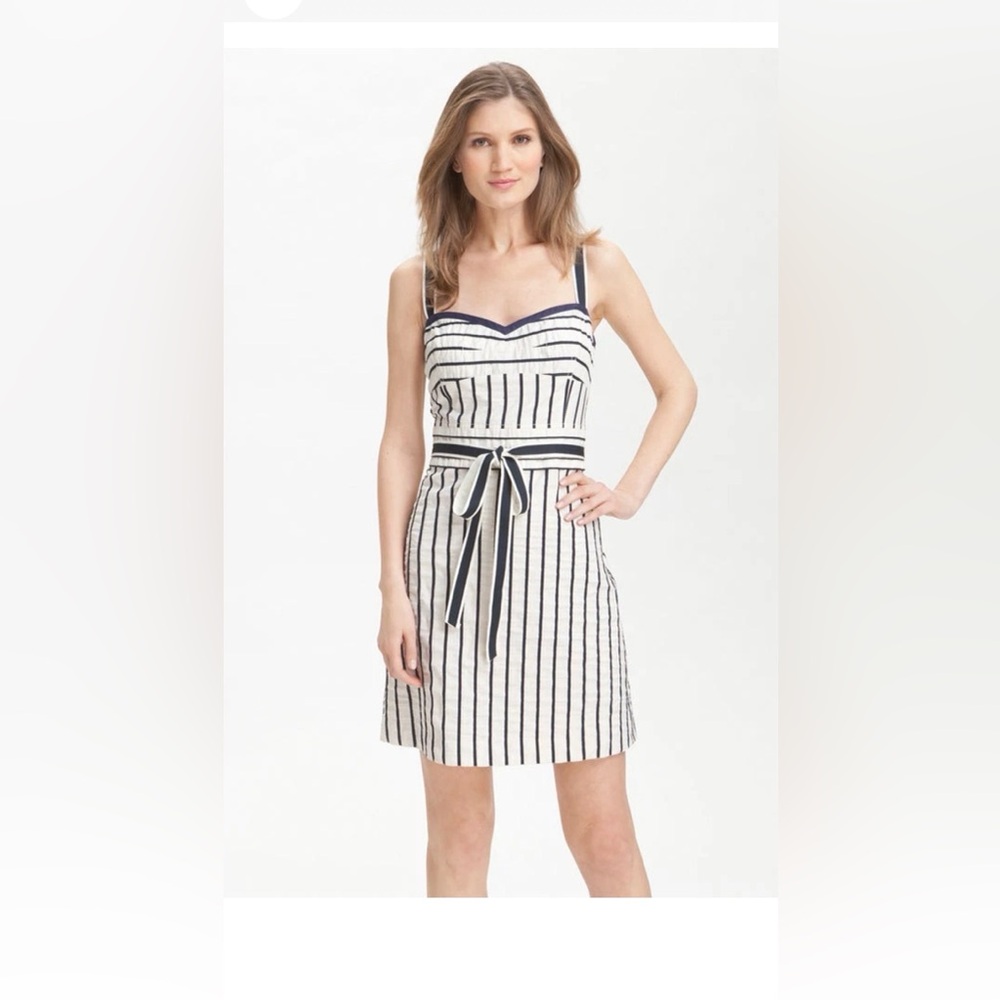 Tory Burch Navy and White Striped Tie-Waist Mini Dress size 6
